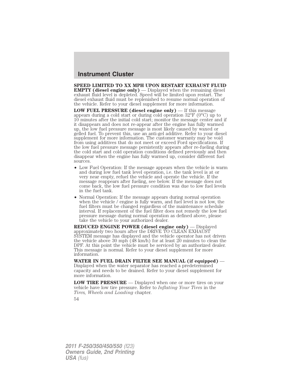 Instrument cluster | FORD 2011 F-550 v.2 User Manual | Page 54 / 448