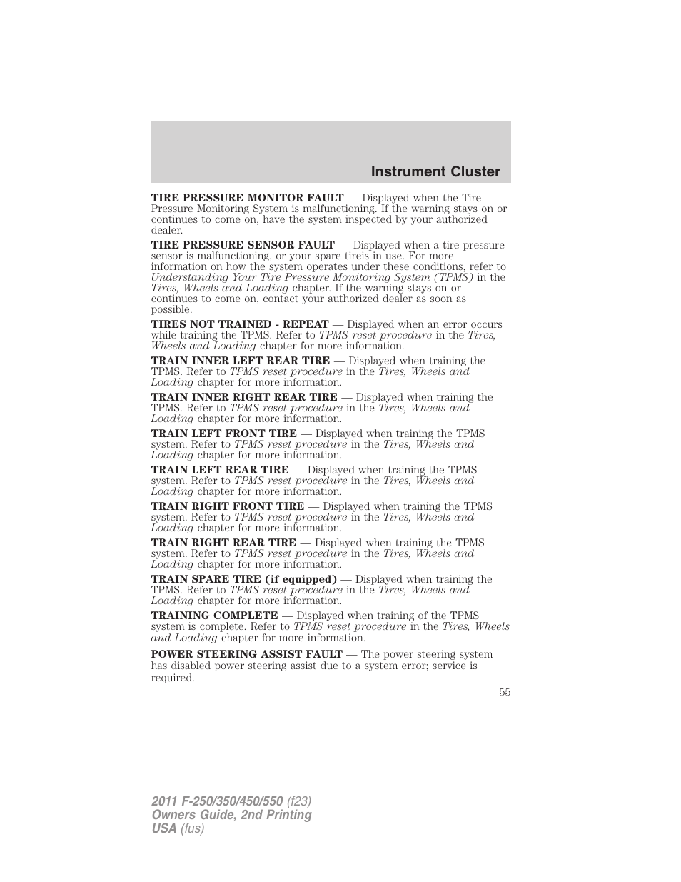 Instrument cluster | FORD 2011 F-550 v.2 User Manual | Page 55 / 448