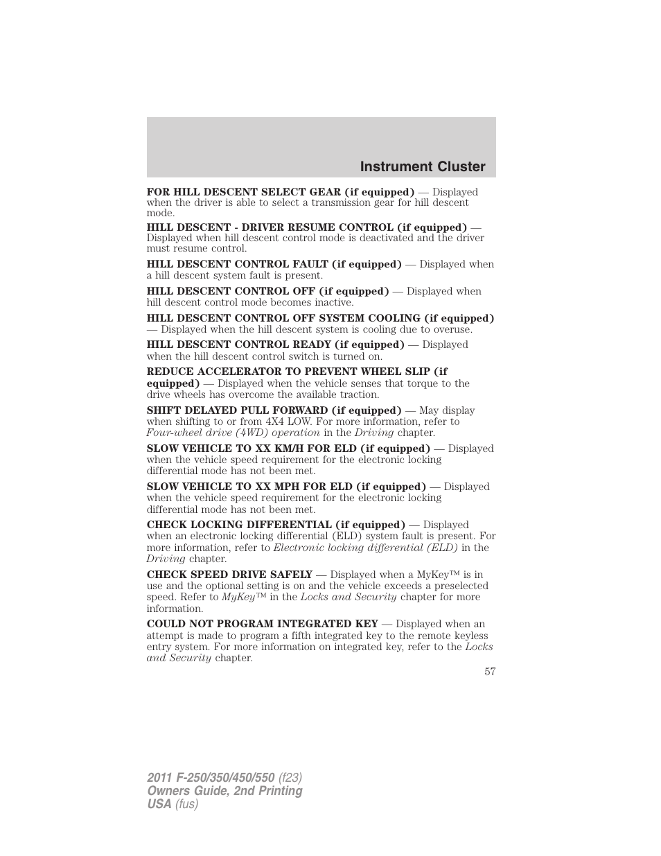 Instrument cluster | FORD 2011 F-550 v.2 User Manual | Page 57 / 448