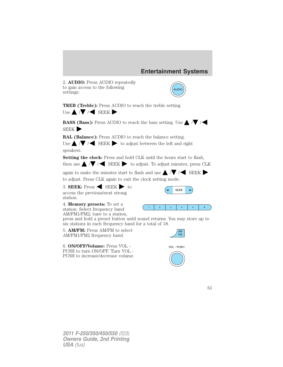 Entertainment systems | FORD 2011 F-550 v.2 User Manual | Page 61 / 448