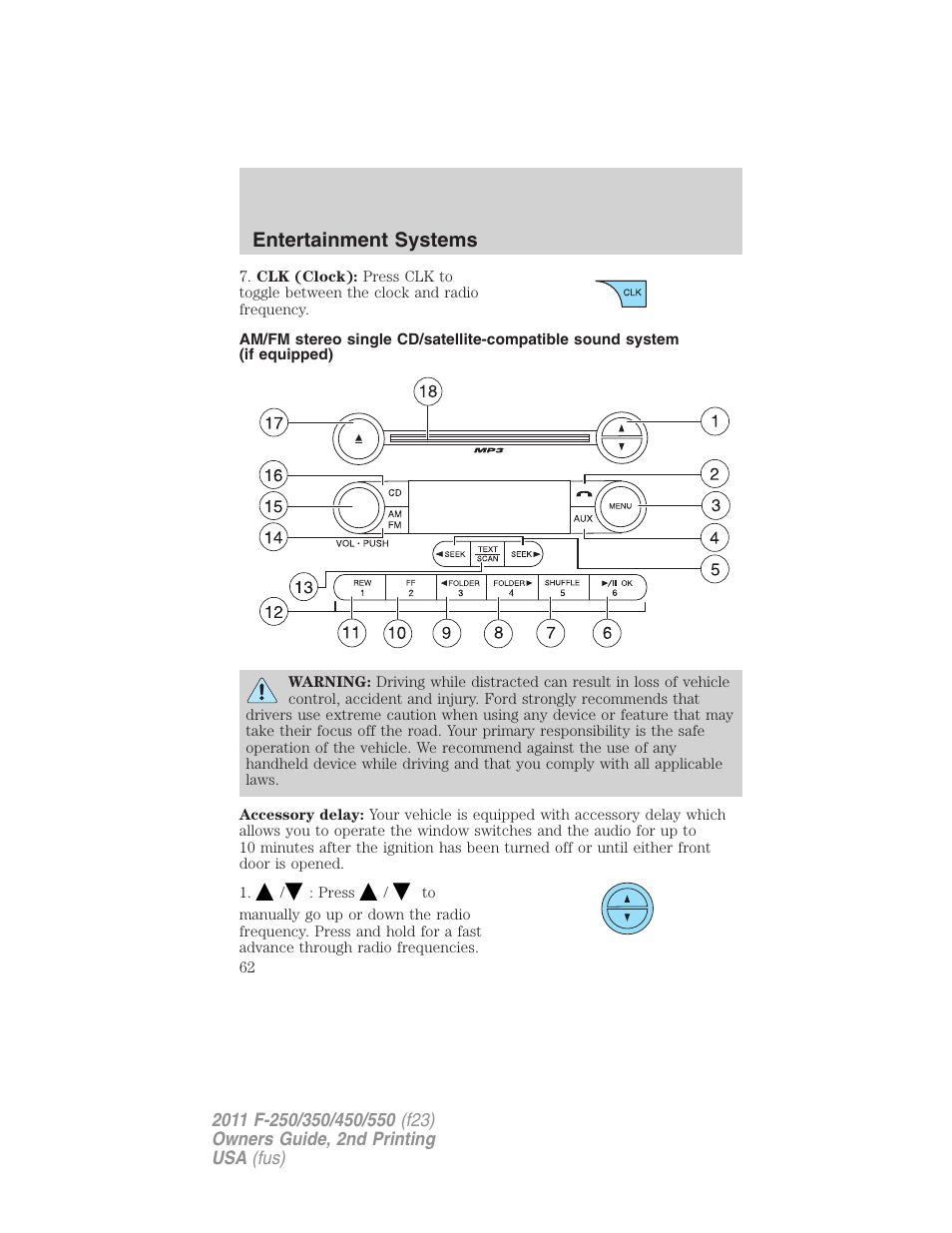 Am/fm stereo with cd, Entertainment systems | FORD 2011 F-550 v.2 User Manual | Page 62 / 448