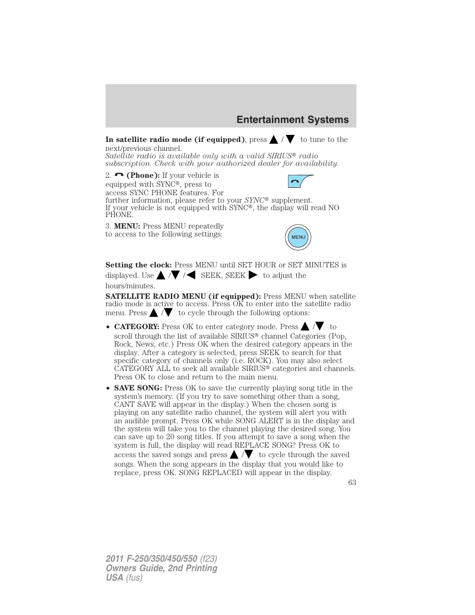 Entertainment systems | FORD 2011 F-550 v.2 User Manual | Page 63 / 448