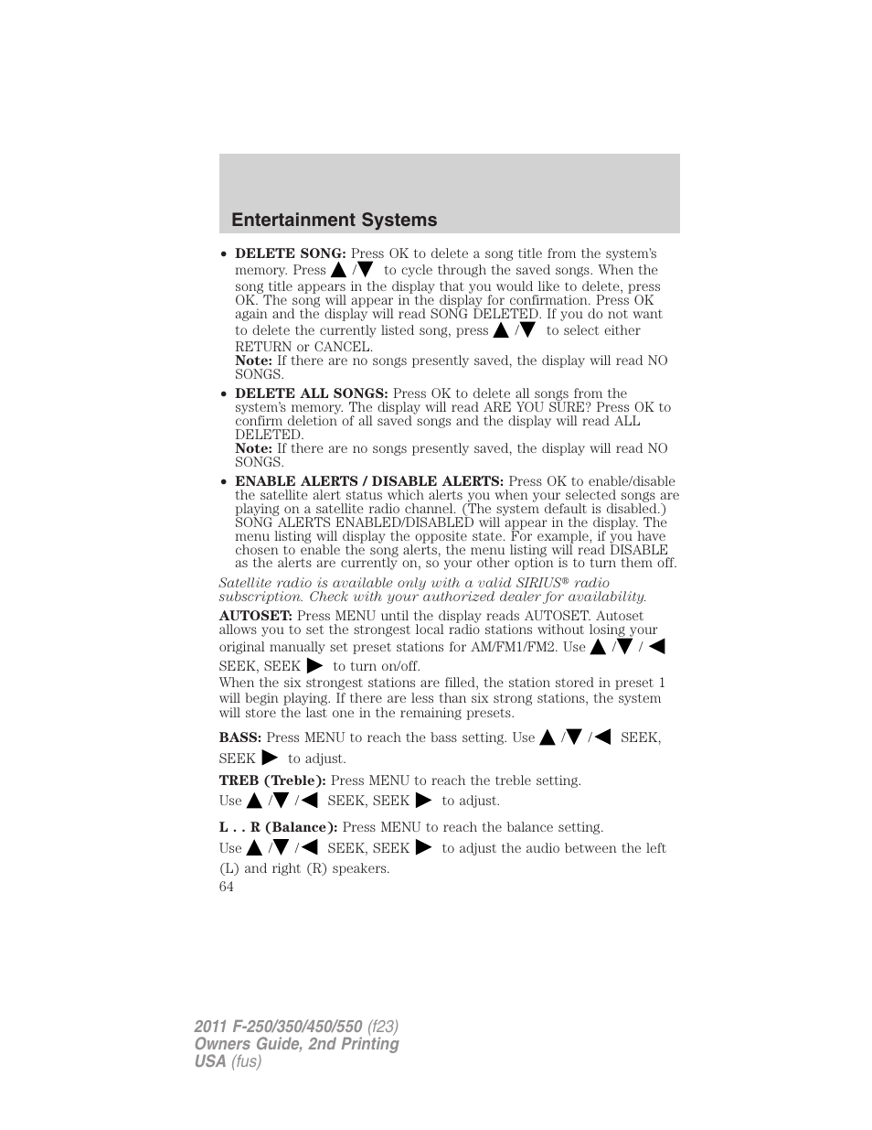 Entertainment systems | FORD 2011 F-550 v.2 User Manual | Page 64 / 448