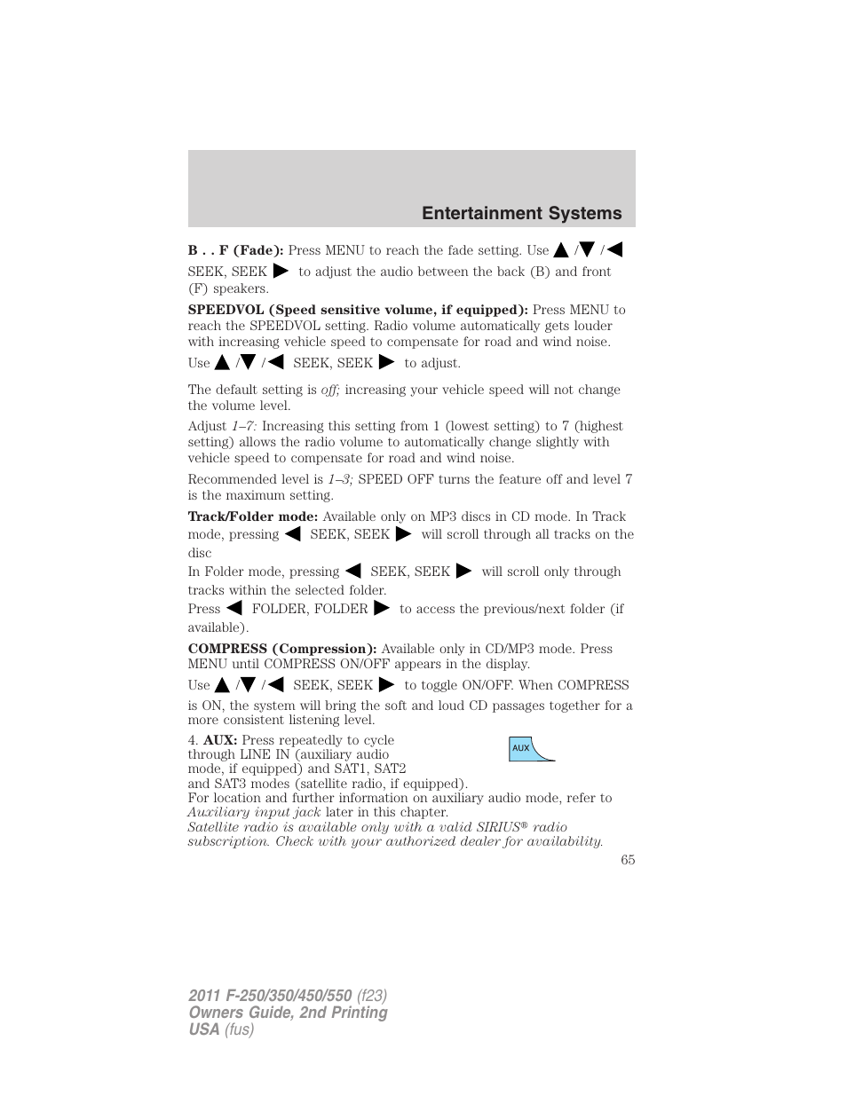 Entertainment systems | FORD 2011 F-550 v.2 User Manual | Page 65 / 448