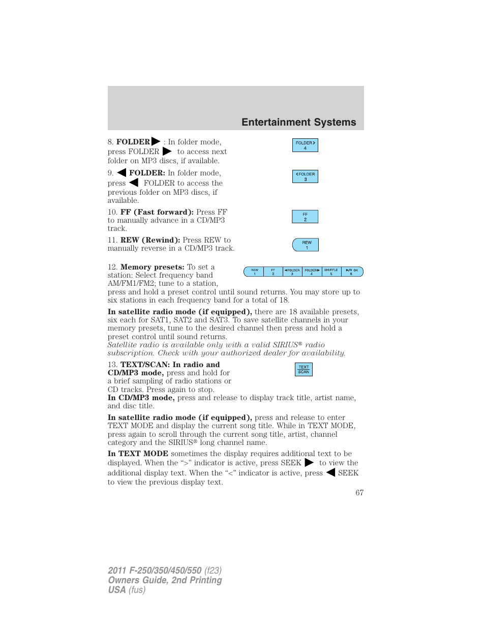 Entertainment systems | FORD 2011 F-550 v.2 User Manual | Page 67 / 448