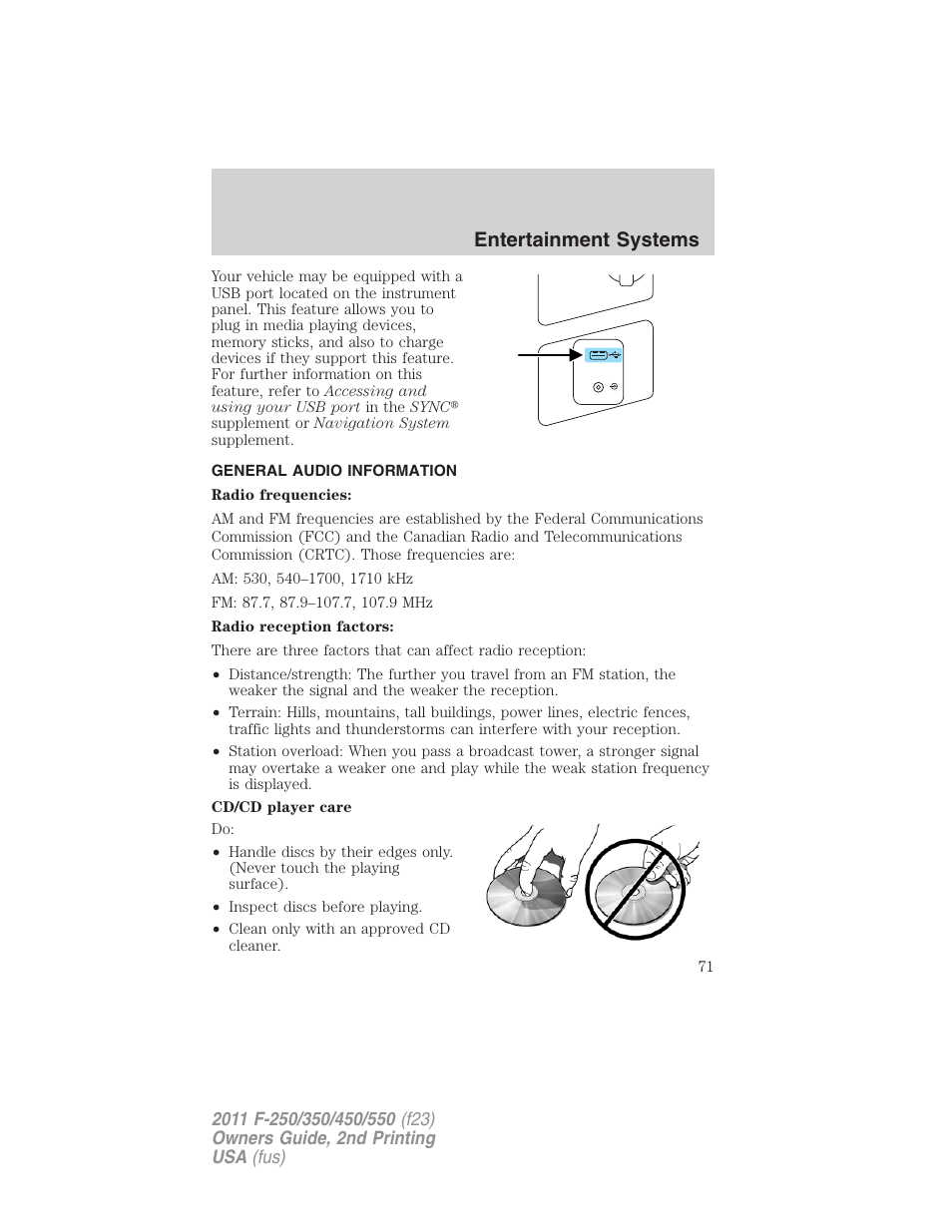 General audio information, Entertainment systems | FORD 2011 F-550 v.2 User Manual | Page 71 / 448