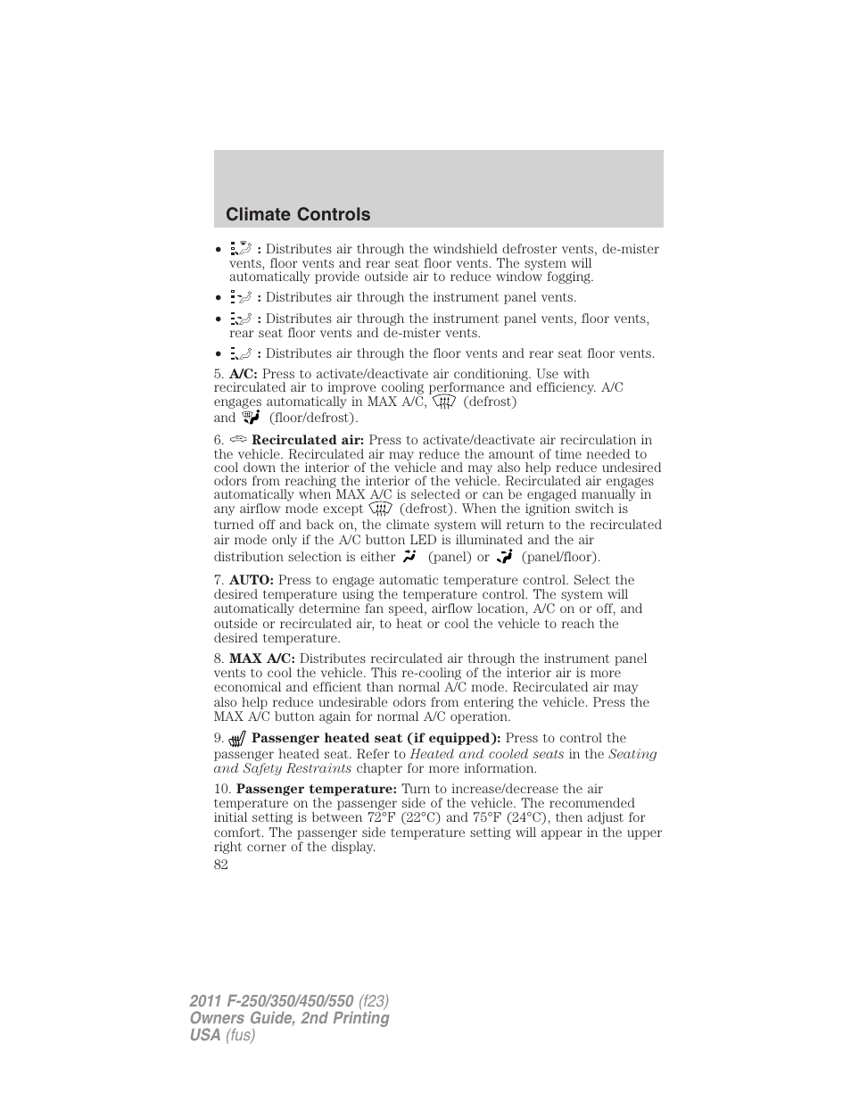 Climate controls | FORD 2011 F-550 v.2 User Manual | Page 82 / 448