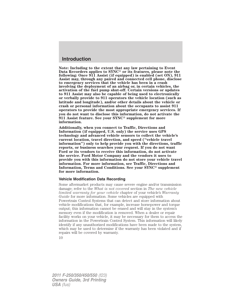 Vehicle modification data recording, Introduction | FORD 2011 F-550 v.3 User Manual | Page 10 / 442