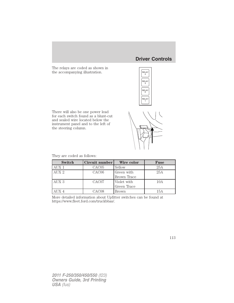 Driver controls | FORD 2011 F-550 v.3 User Manual | Page 113 / 442