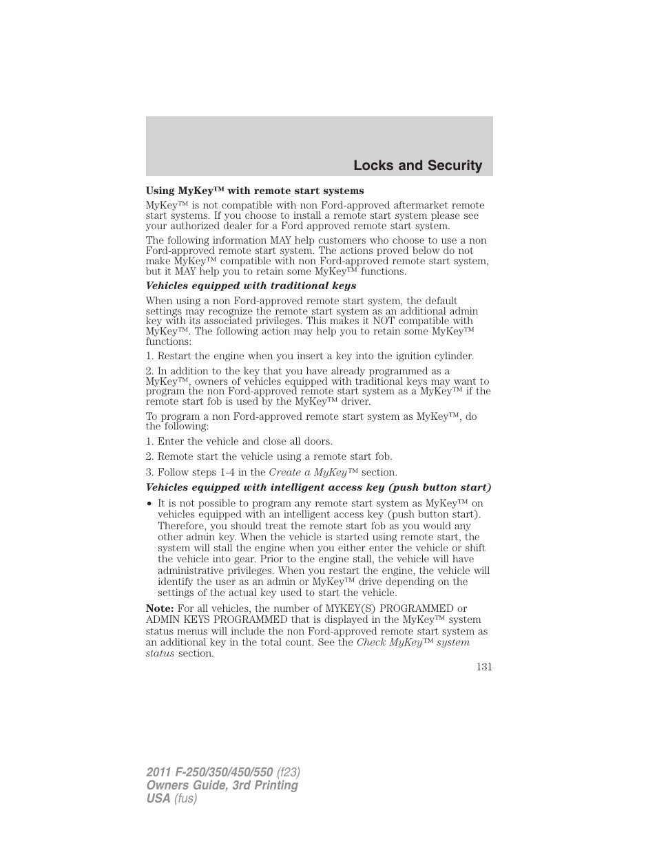 Locks and security | FORD 2011 F-550 v.3 User Manual | Page 131 / 442