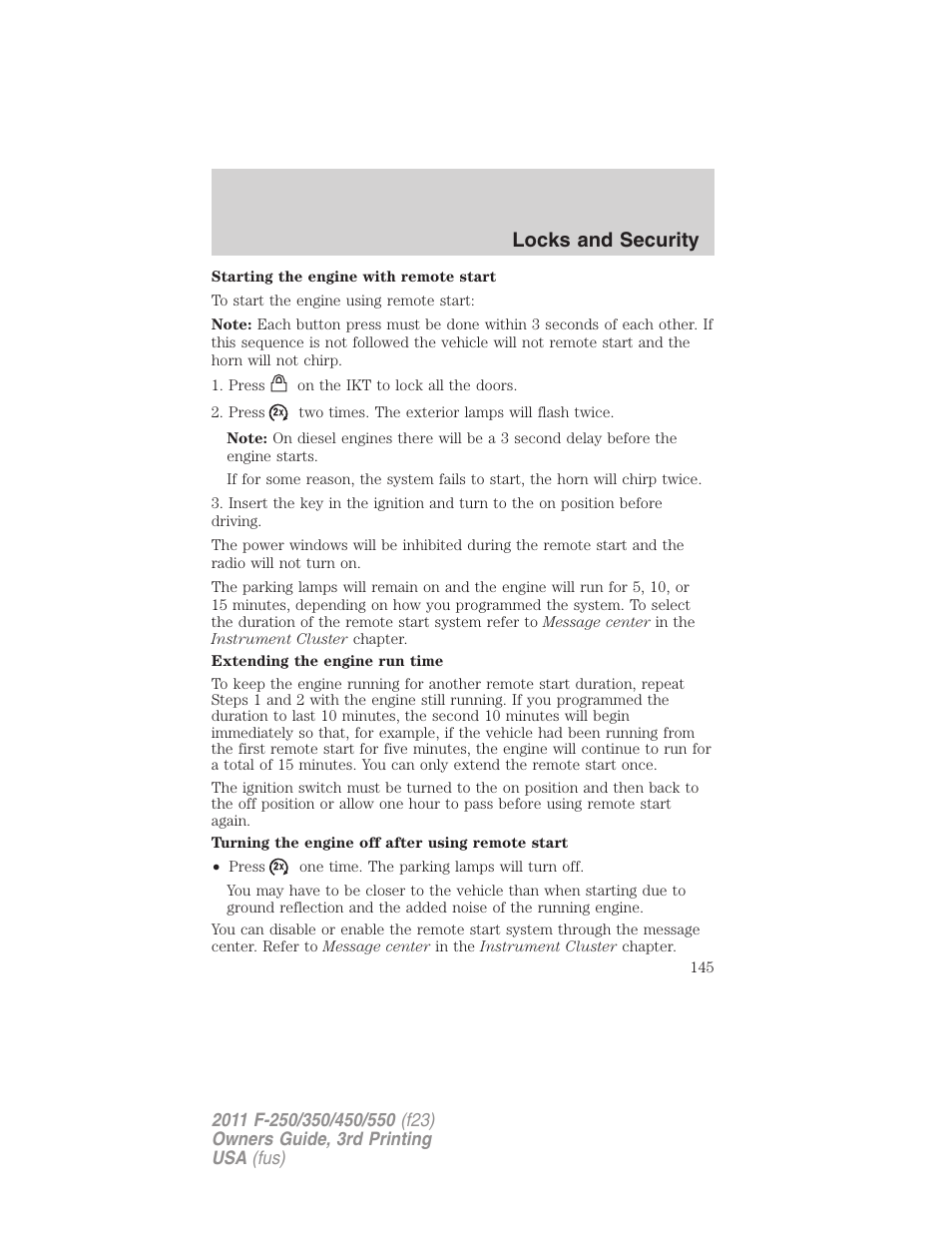 Locks and security | FORD 2011 F-550 v.3 User Manual | Page 145 / 442