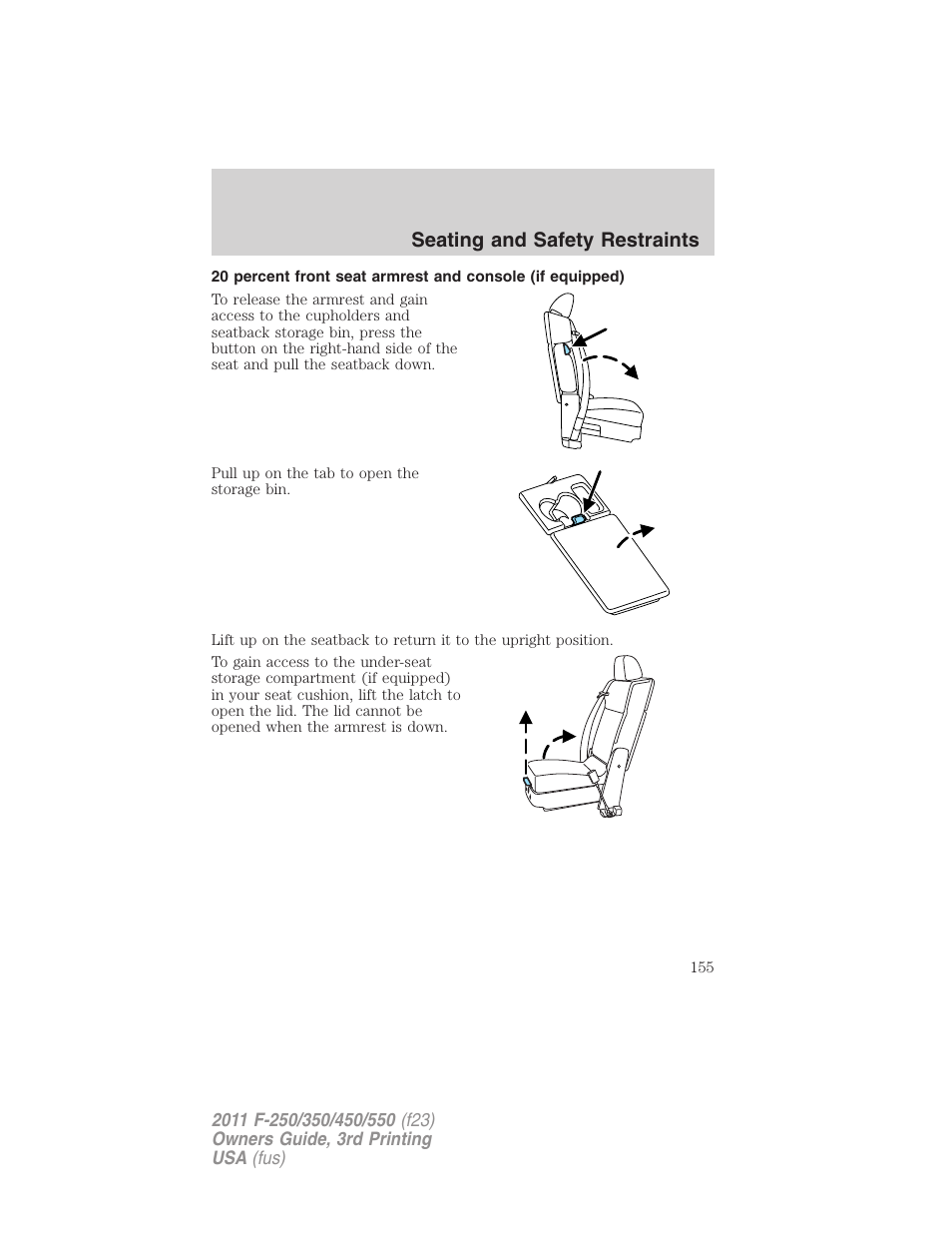 Seating and safety restraints | FORD 2011 F-550 v.3 User Manual | Page 155 / 442