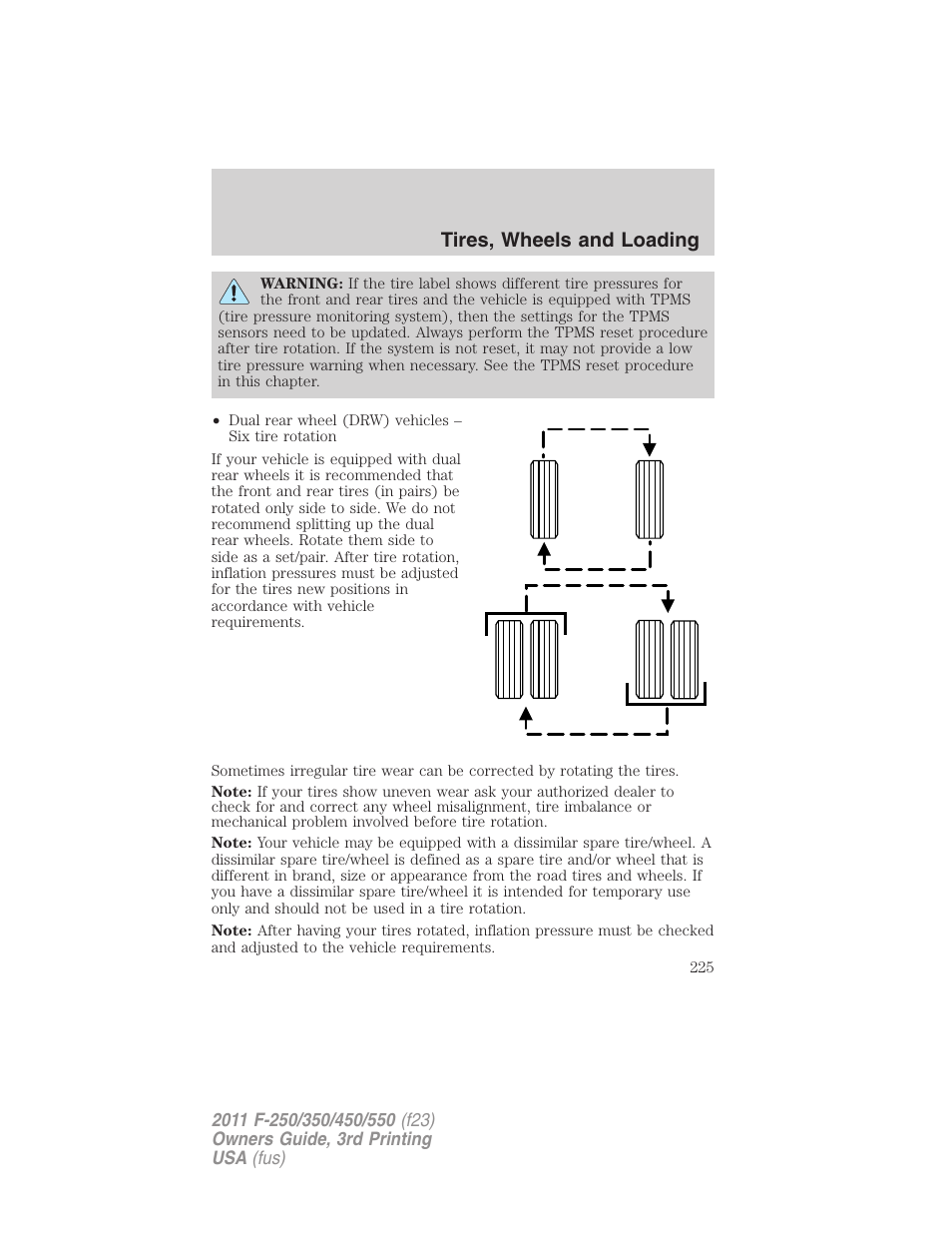 Tires, wheels and loading | FORD 2011 F-550 v.3 User Manual | Page 225 / 442
