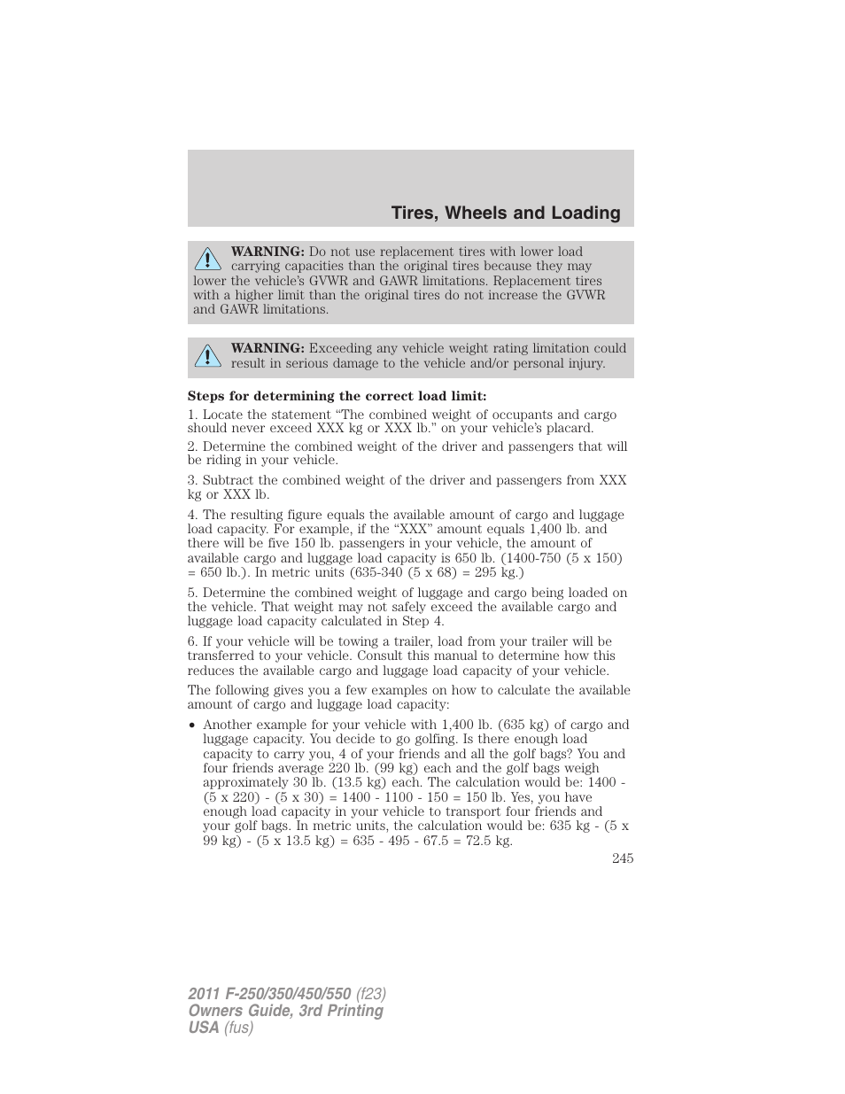 Tires, wheels and loading | FORD 2011 F-550 v.3 User Manual | Page 245 / 442