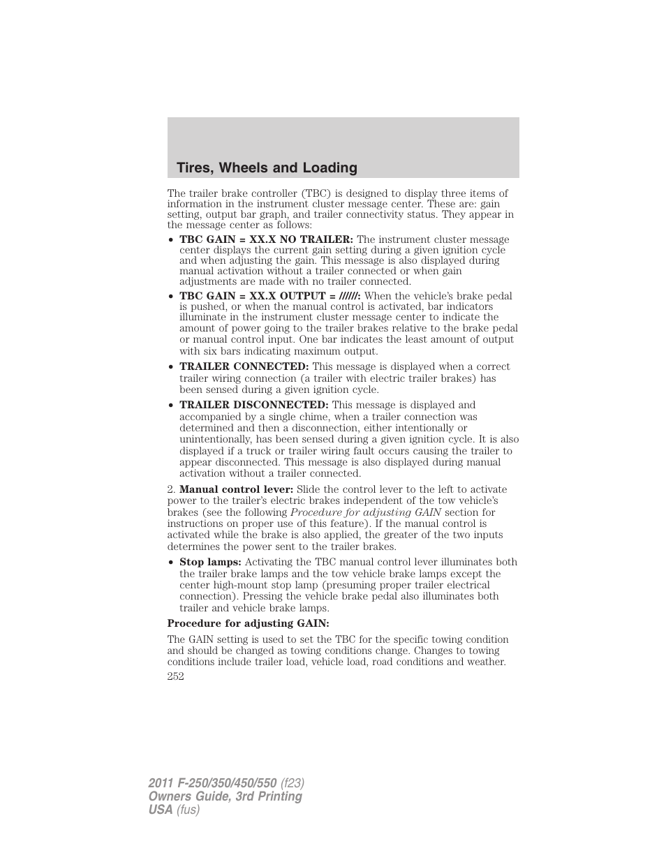 Tires, wheels and loading | FORD 2011 F-550 v.3 User Manual | Page 252 / 442