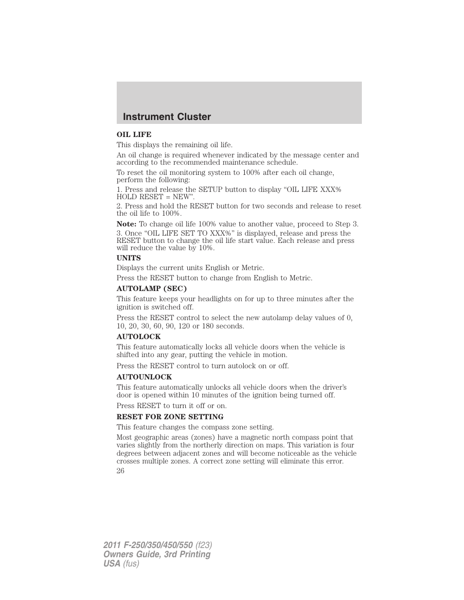 Instrument cluster | FORD 2011 F-550 v.3 User Manual | Page 26 / 442