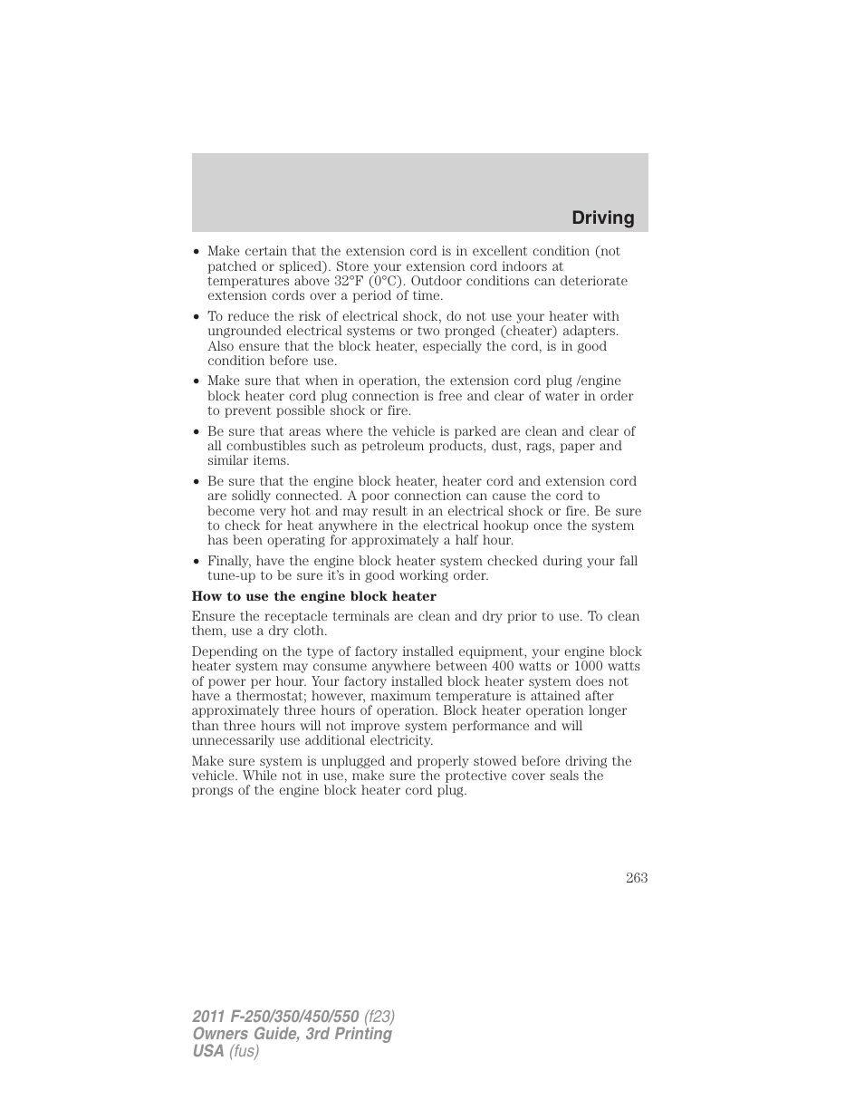 Driving | FORD 2011 F-550 v.3 User Manual | Page 263 / 442