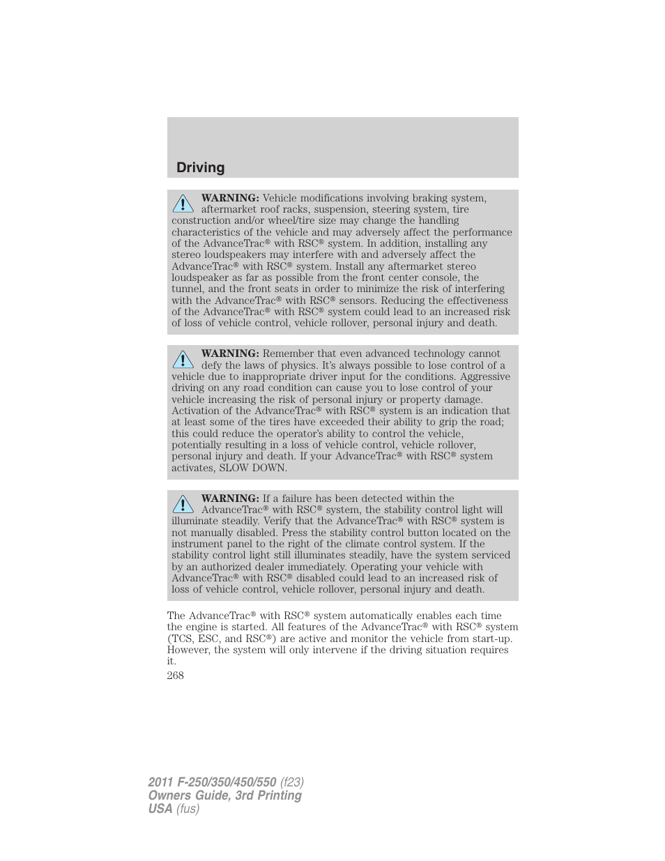 Driving | FORD 2011 F-550 v.3 User Manual | Page 268 / 442