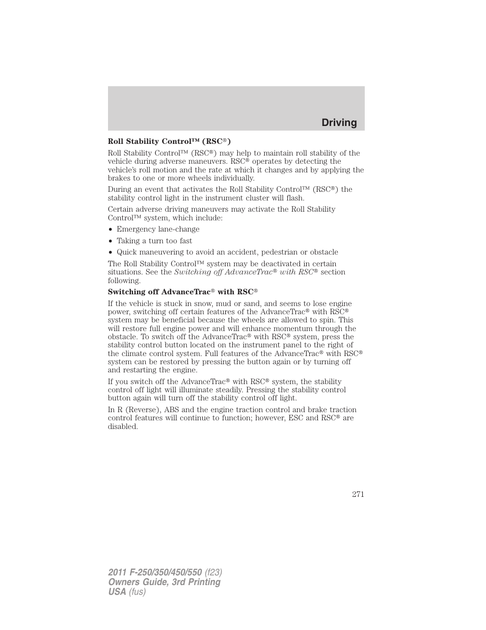 Driving | FORD 2011 F-550 v.3 User Manual | Page 271 / 442