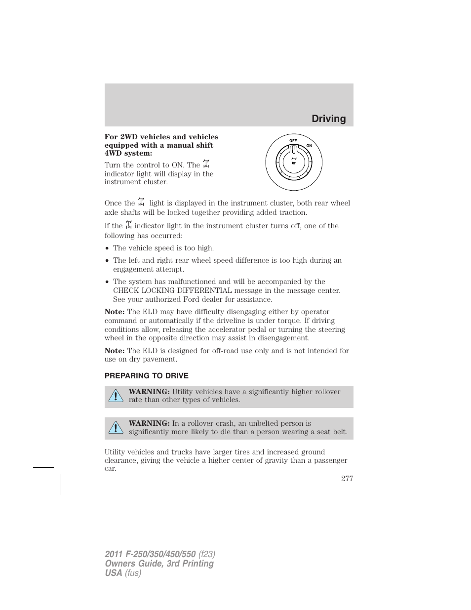 Preparing to drive, Driving | FORD 2011 F-550 v.3 User Manual | Page 277 / 442