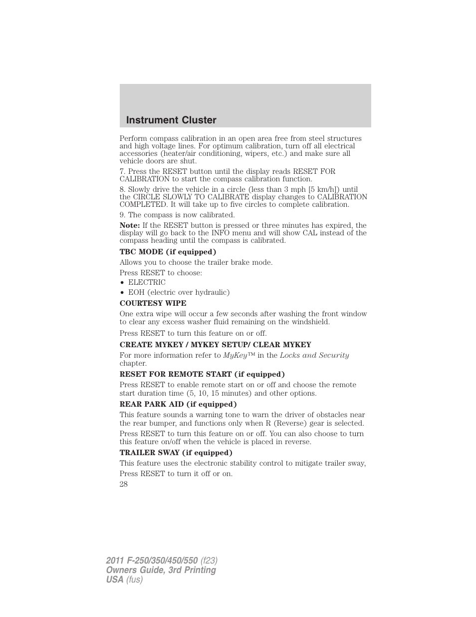 Instrument cluster | FORD 2011 F-550 v.3 User Manual | Page 28 / 442