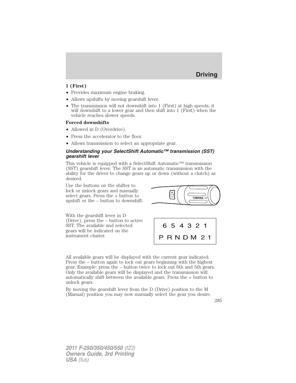 Driving | FORD 2011 F-550 v.3 User Manual | Page 285 / 442