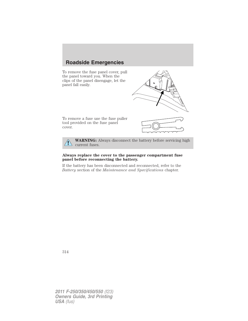 Roadside emergencies | FORD 2011 F-550 v.3 User Manual | Page 314 / 442