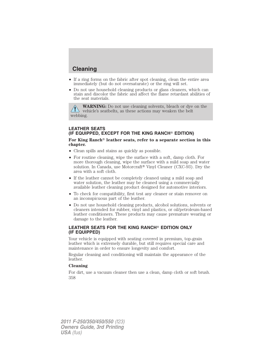 Cleaning | FORD 2011 F-550 v.3 User Manual | Page 358 / 442