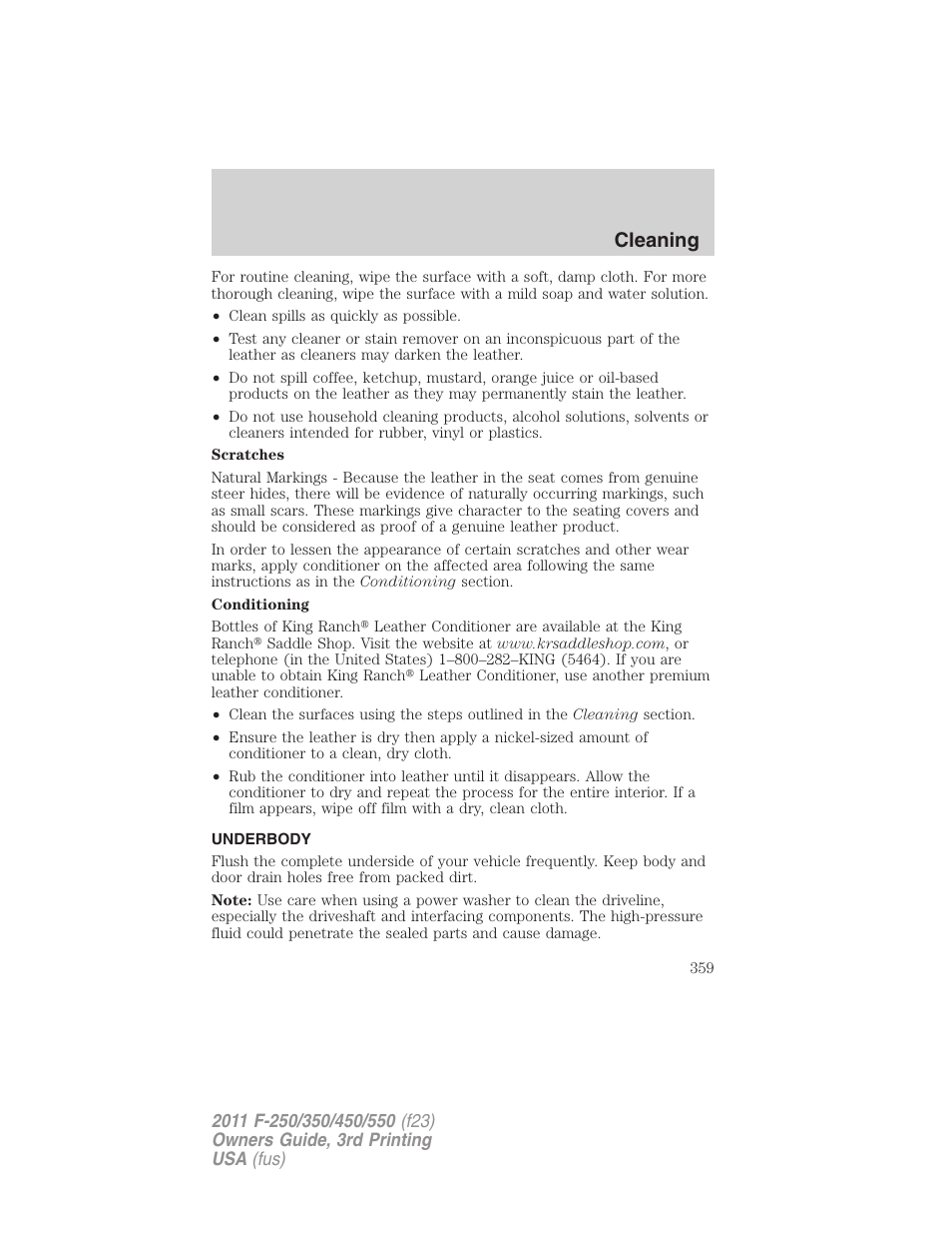 Underbody, Cleaning | FORD 2011 F-550 v.3 User Manual | Page 359 / 442