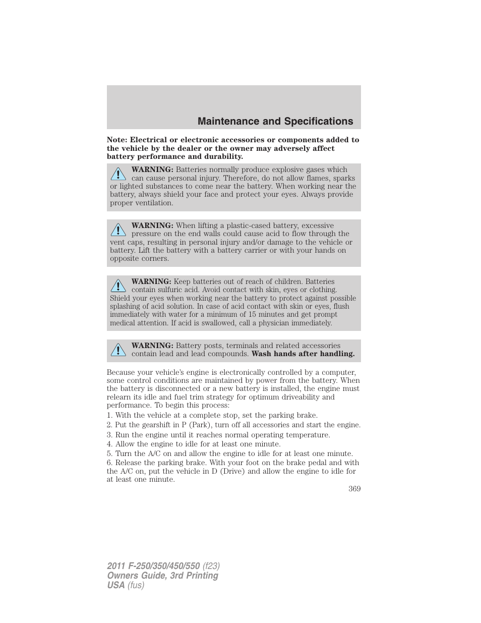 Maintenance and specifications | FORD 2011 F-550 v.3 User Manual | Page 369 / 442