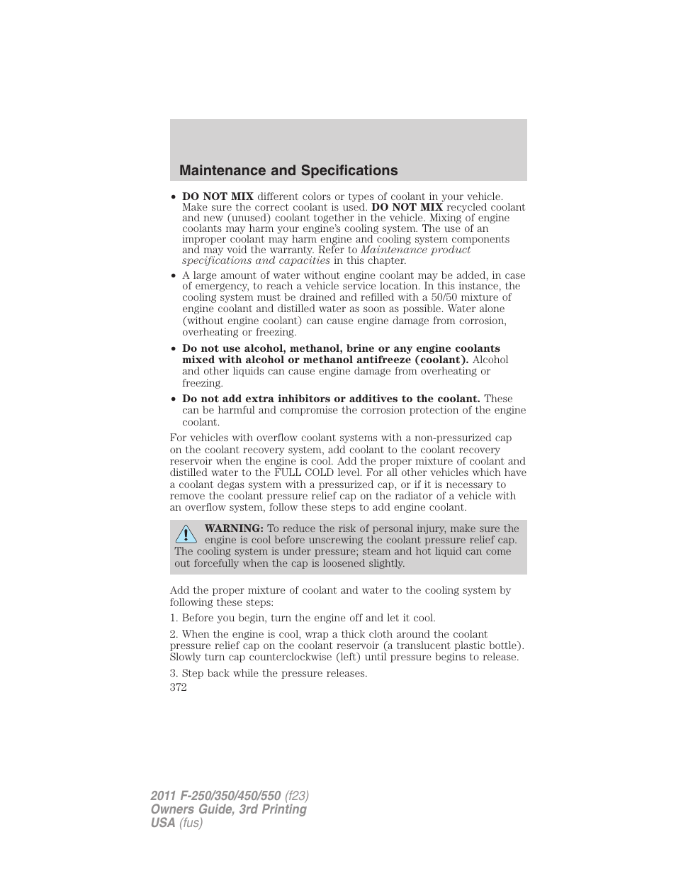 Maintenance and specifications | FORD 2011 F-550 v.3 User Manual | Page 372 / 442