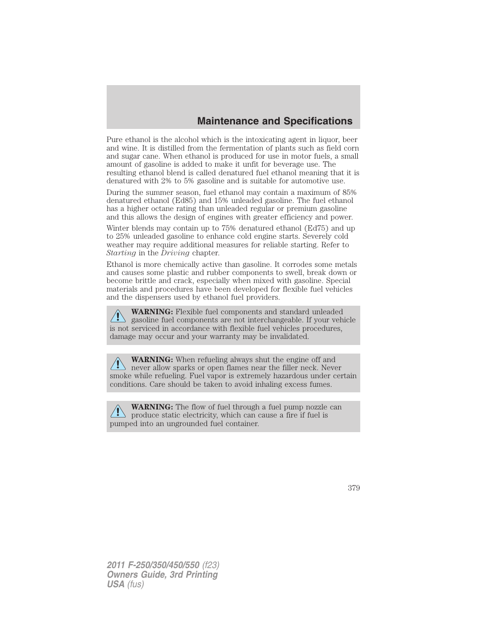 Maintenance and specifications | FORD 2011 F-550 v.3 User Manual | Page 379 / 442
