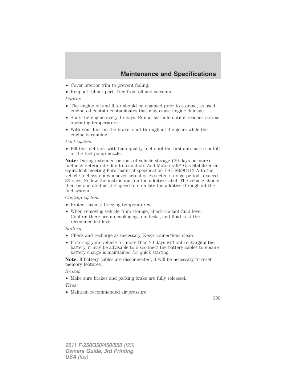 Maintenance and specifications | FORD 2011 F-550 v.3 User Manual | Page 399 / 442