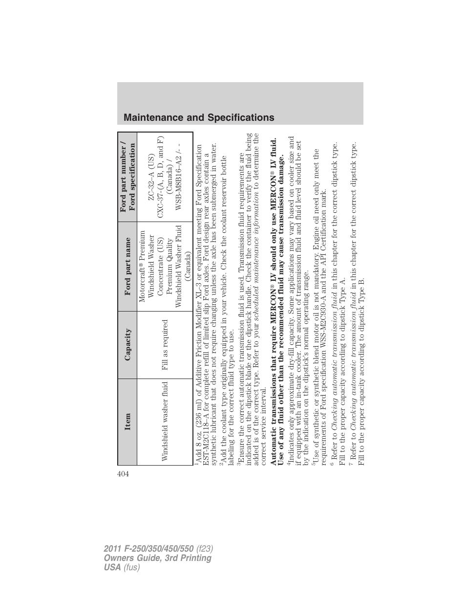 Maintenance and specifications | FORD 2011 F-550 v.3 User Manual | Page 404 / 442