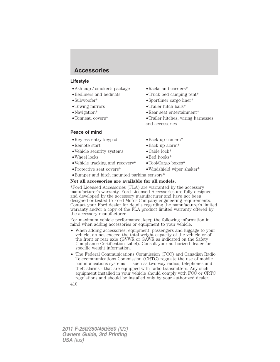 Lifestyle, Peace of mind, Accessories | FORD 2011 F-550 v.3 User Manual | Page 410 / 442