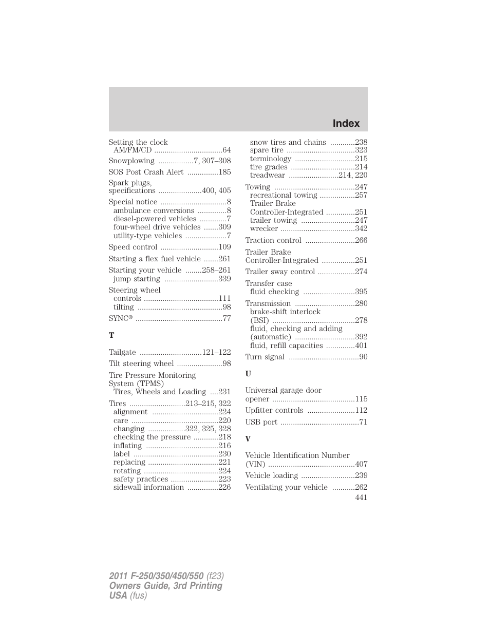 Index | FORD 2011 F-550 v.3 User Manual | Page 441 / 442
