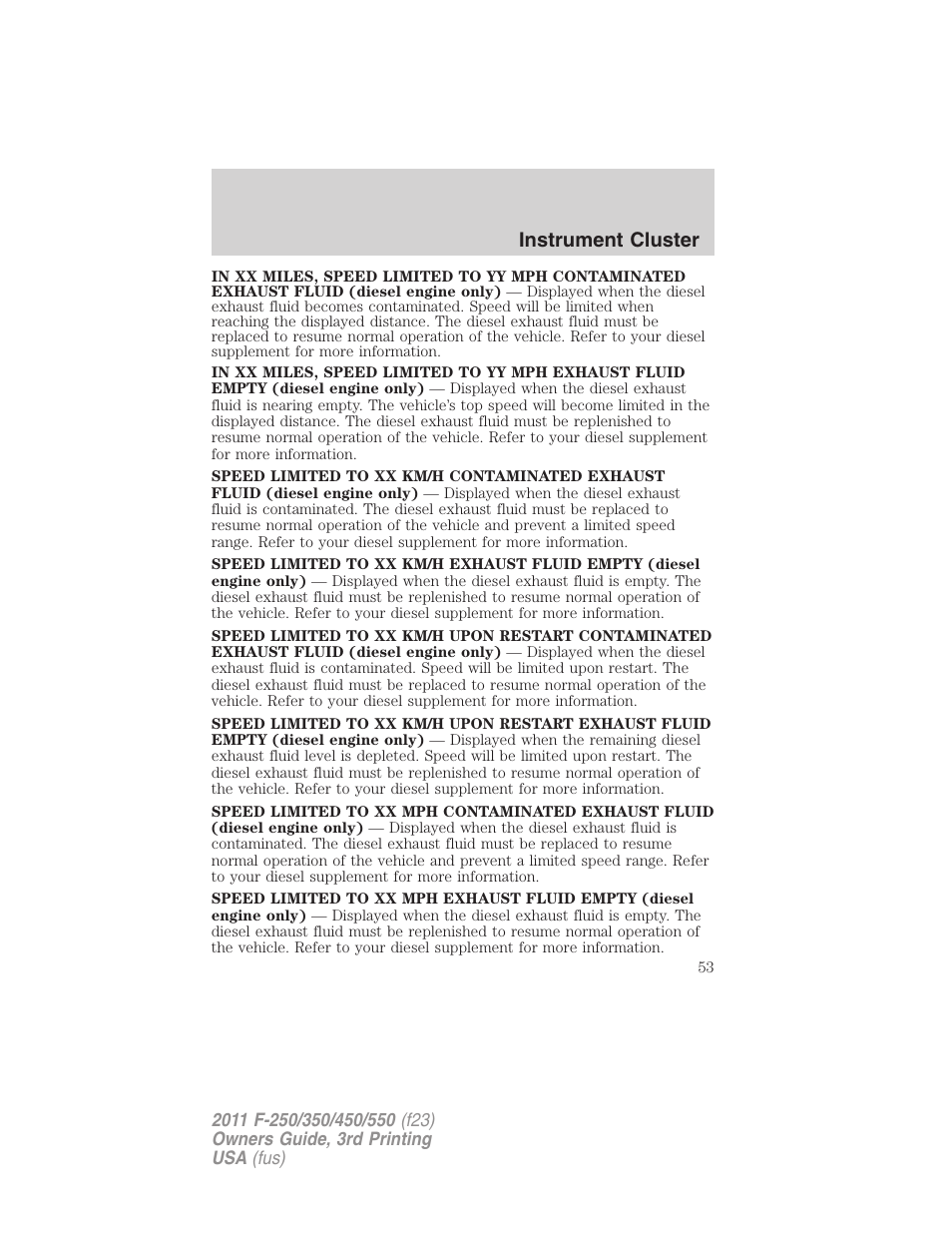 Instrument cluster | FORD 2011 F-550 v.3 User Manual | Page 53 / 442