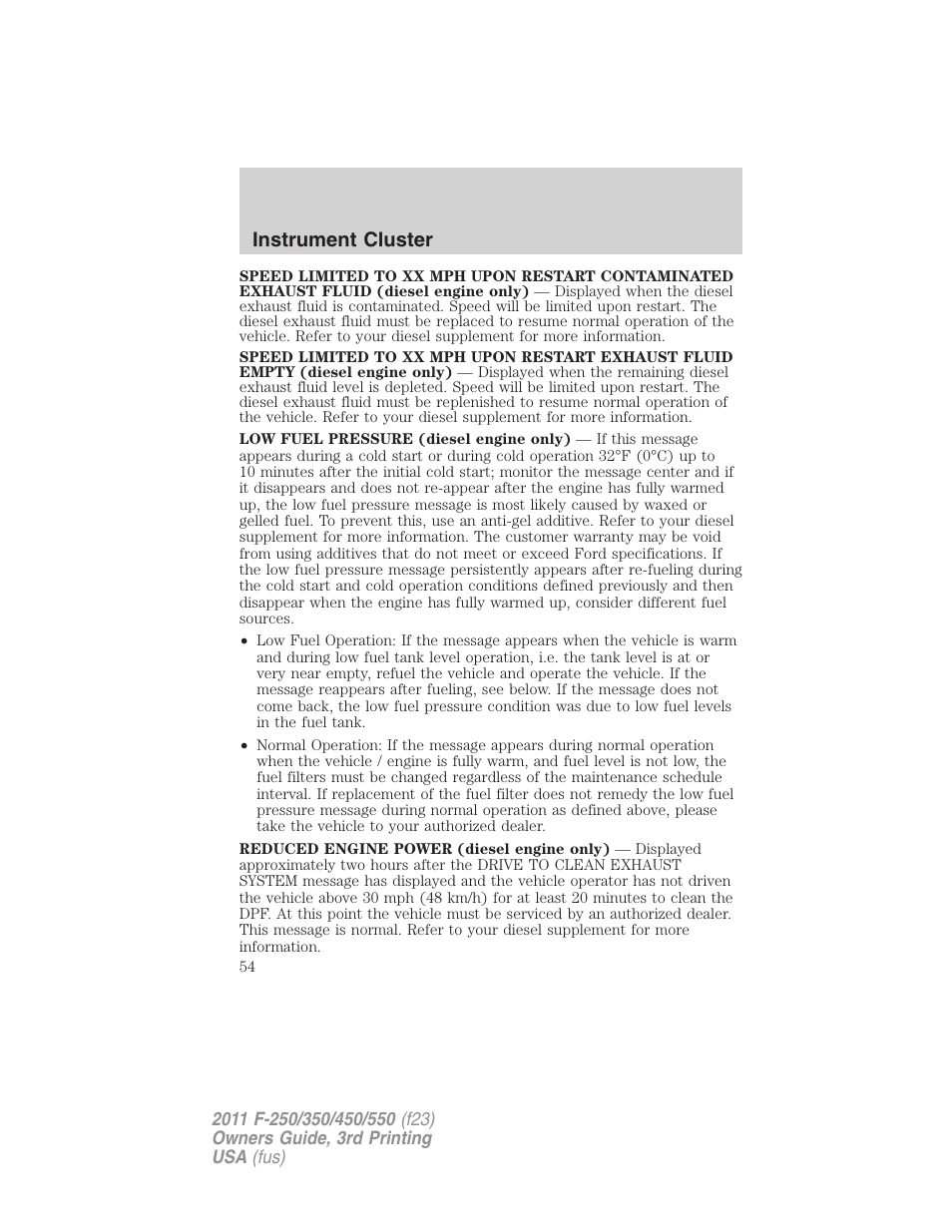 Instrument cluster | FORD 2011 F-550 v.3 User Manual | Page 54 / 442