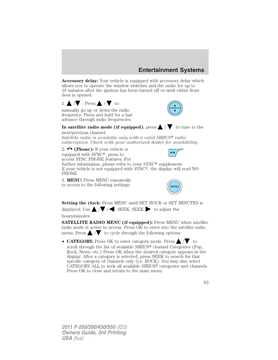 Entertainment systems | FORD 2011 F-550 v.3 User Manual | Page 63 / 442