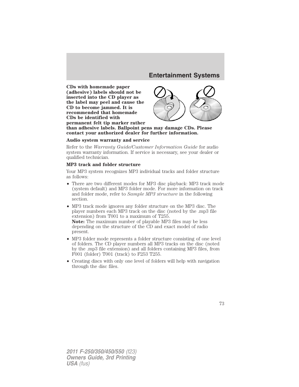 Entertainment systems | FORD 2011 F-550 v.3 User Manual | Page 73 / 442