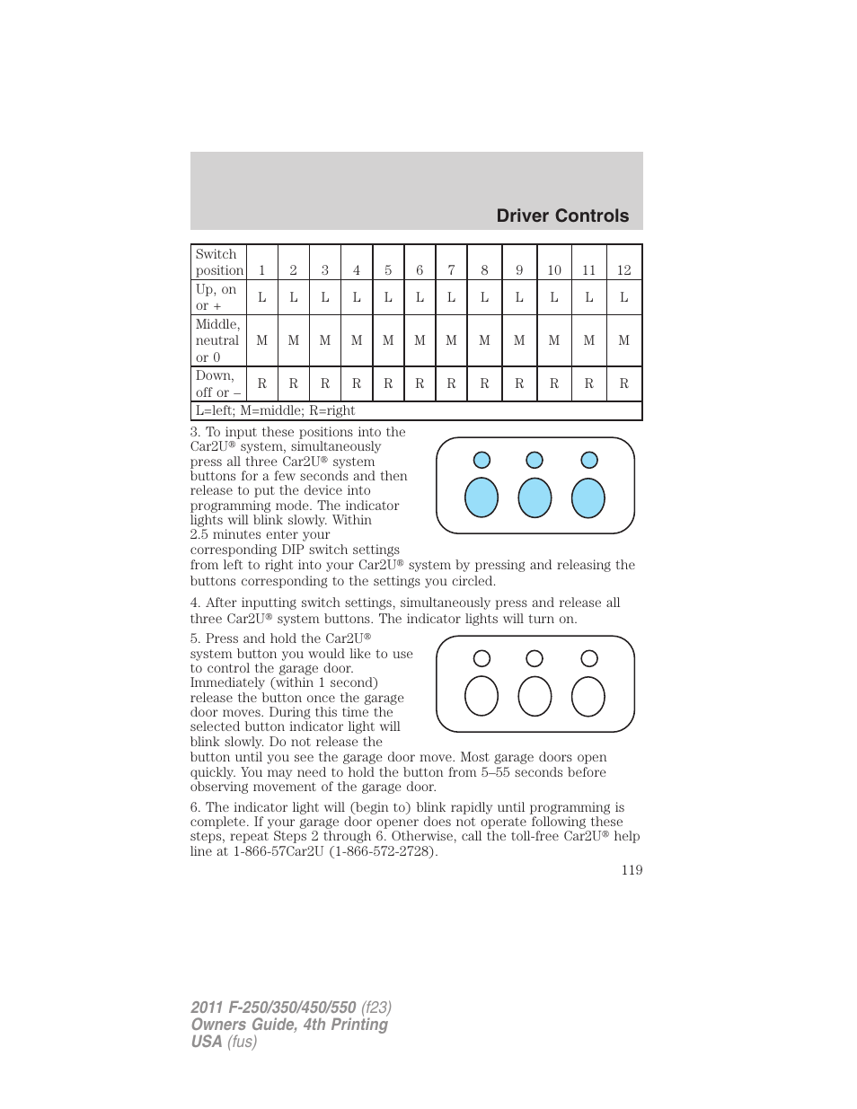 Driver controls | FORD 2011 F-550 v.4 User Manual | Page 119 / 449