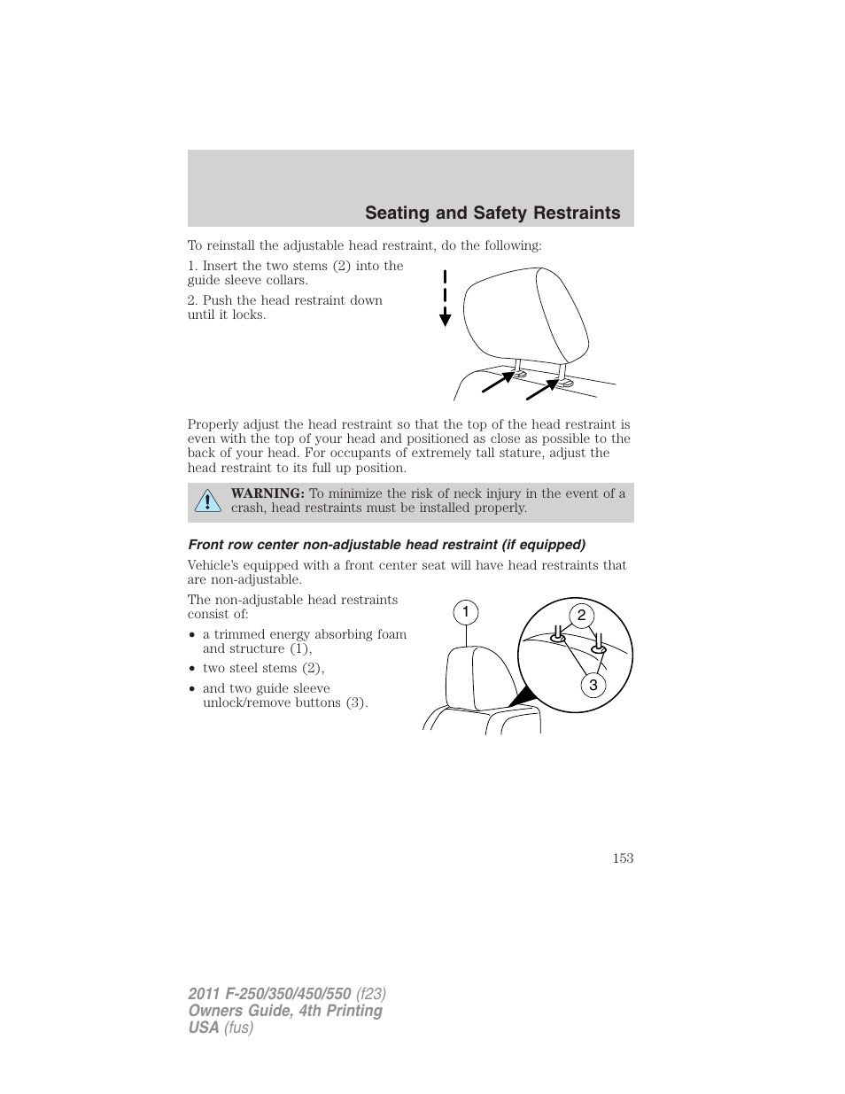 Seating and safety restraints | FORD 2011 F-550 v.4 User Manual | Page 153 / 449