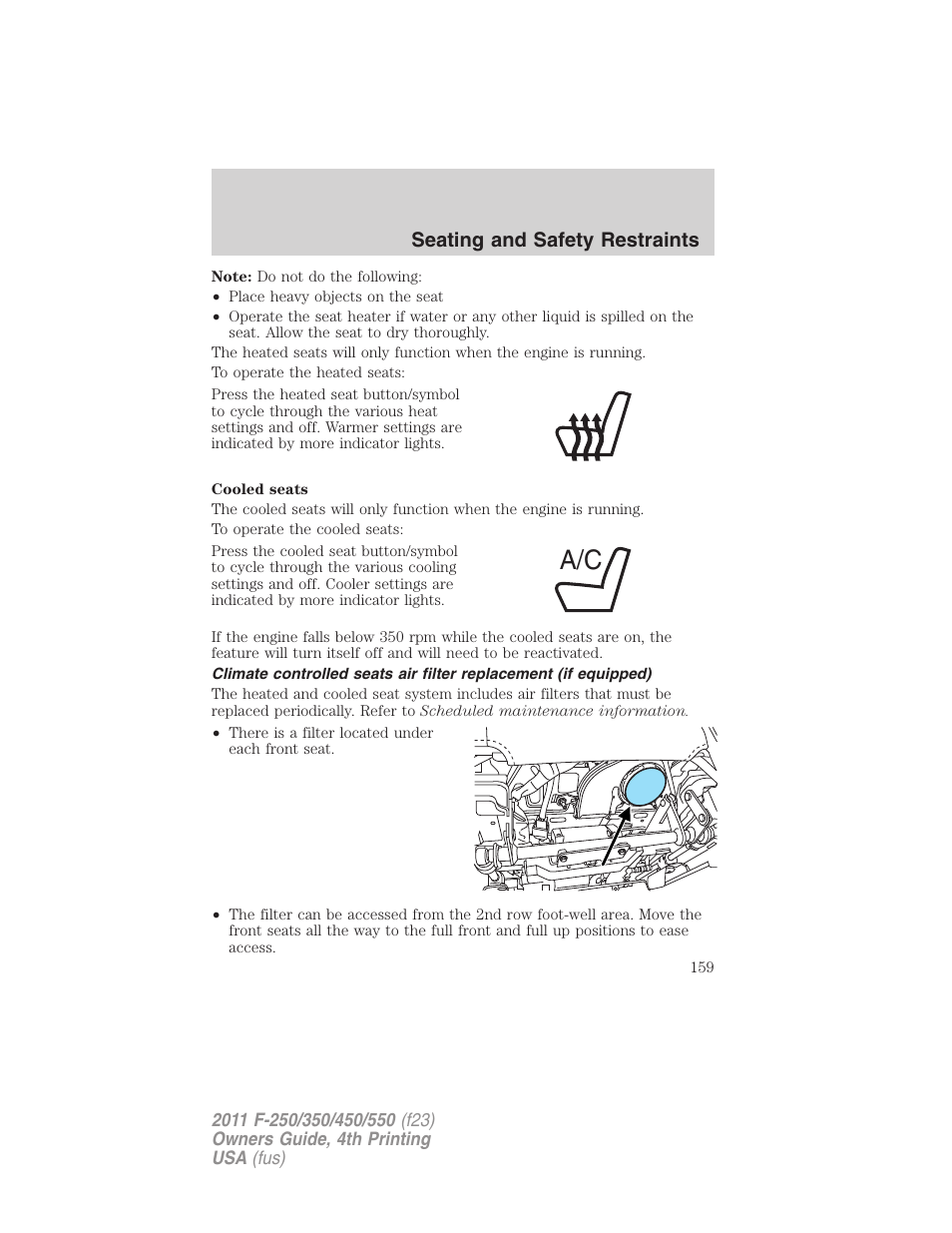 Seating and safety restraints | FORD 2011 F-550 v.4 User Manual | Page 159 / 449