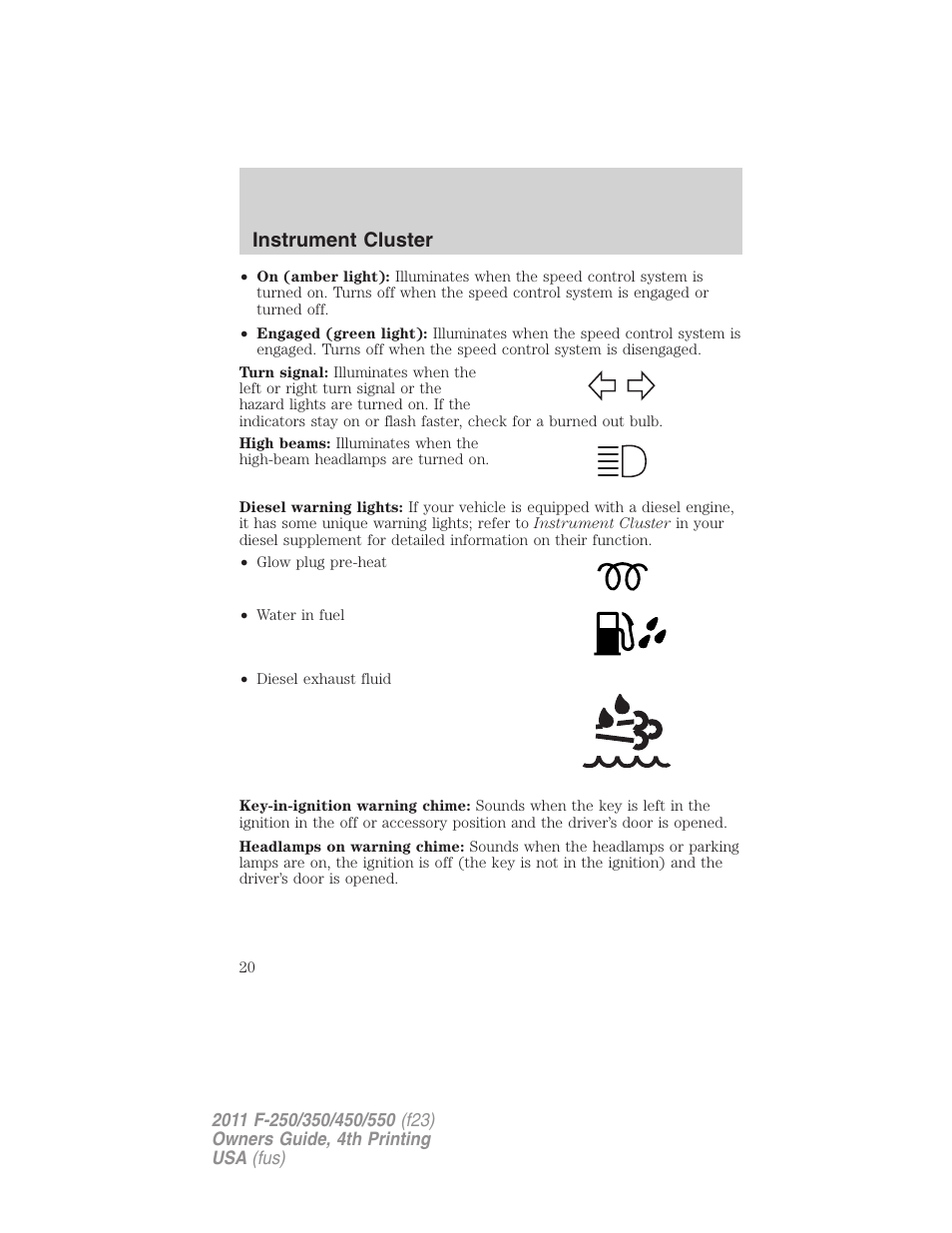 Instrument cluster | FORD 2011 F-550 v.4 User Manual | Page 20 / 449