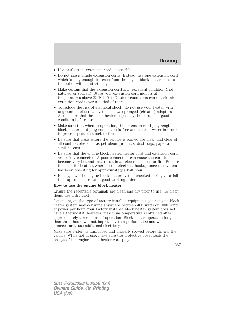 Driving | FORD 2011 F-550 v.4 User Manual | Page 267 / 449