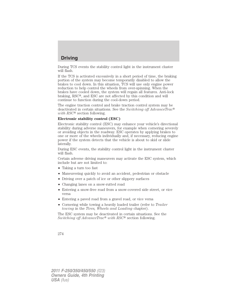 Driving | FORD 2011 F-550 v.4 User Manual | Page 274 / 449