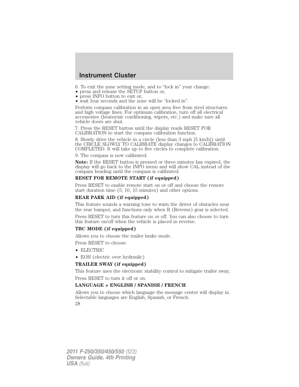 Instrument cluster | FORD 2011 F-550 v.4 User Manual | Page 28 / 449