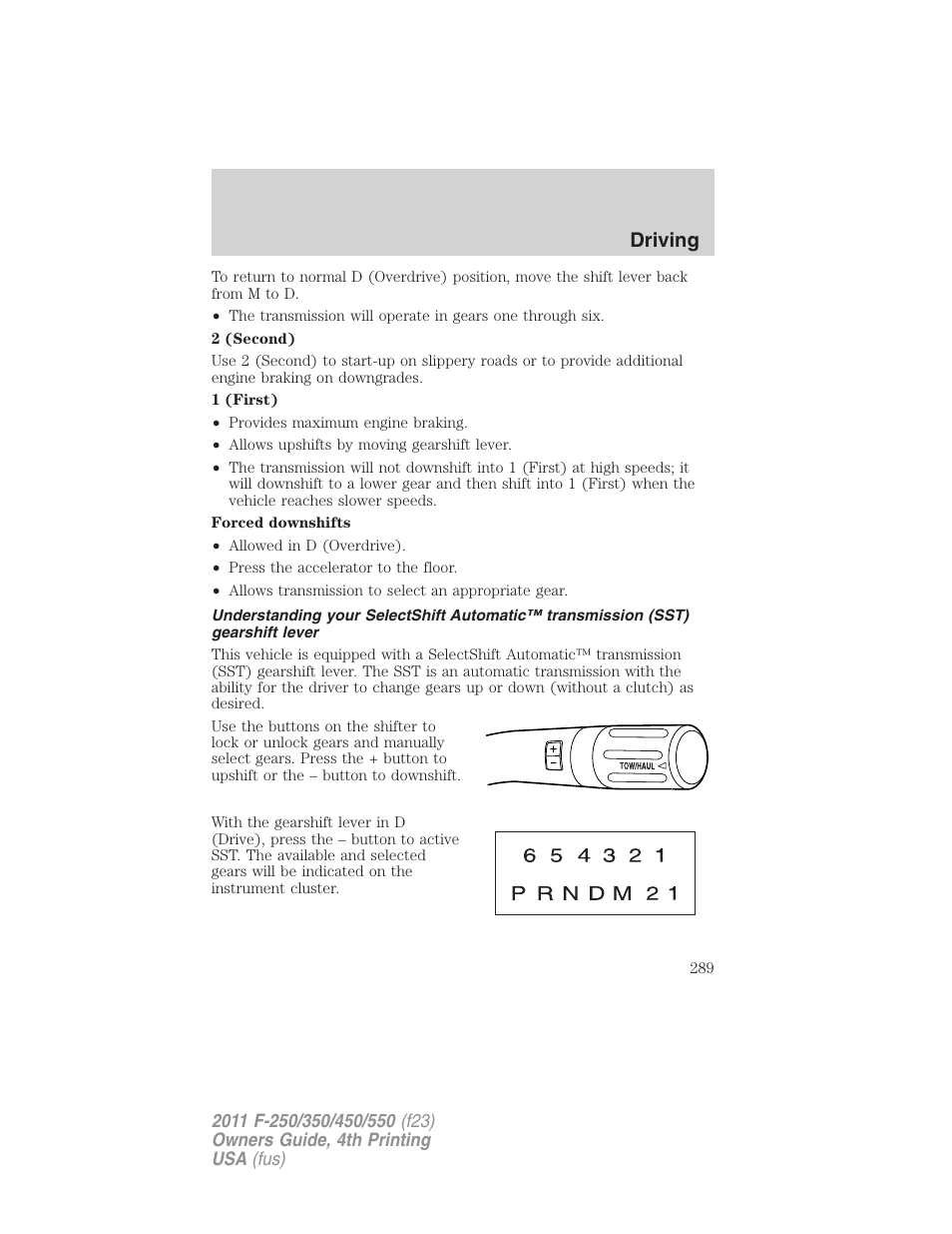 Driving | FORD 2011 F-550 v.4 User Manual | Page 289 / 449