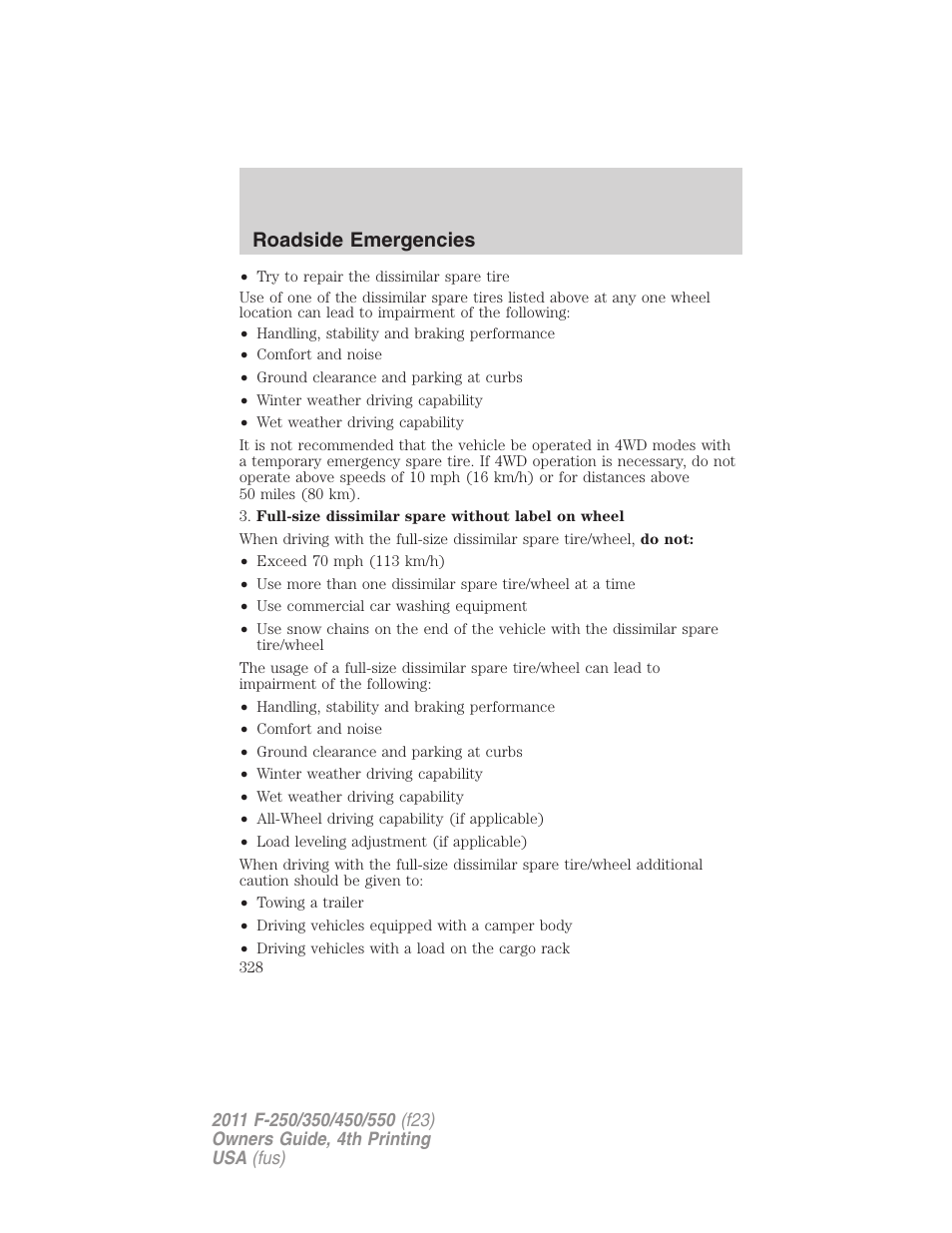 Roadside emergencies | FORD 2011 F-550 v.4 User Manual | Page 328 / 449
