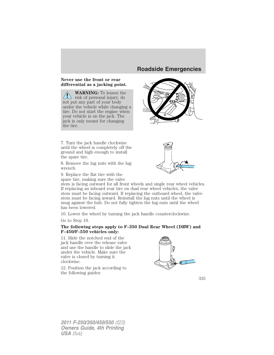 Roadside emergencies | FORD 2011 F-550 v.4 User Manual | Page 335 / 449